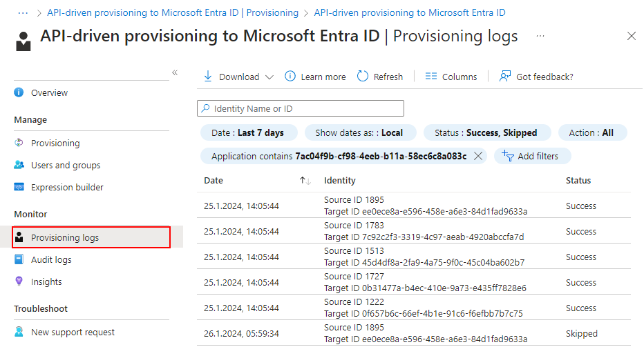 Figure 11: Provisioning logs.
