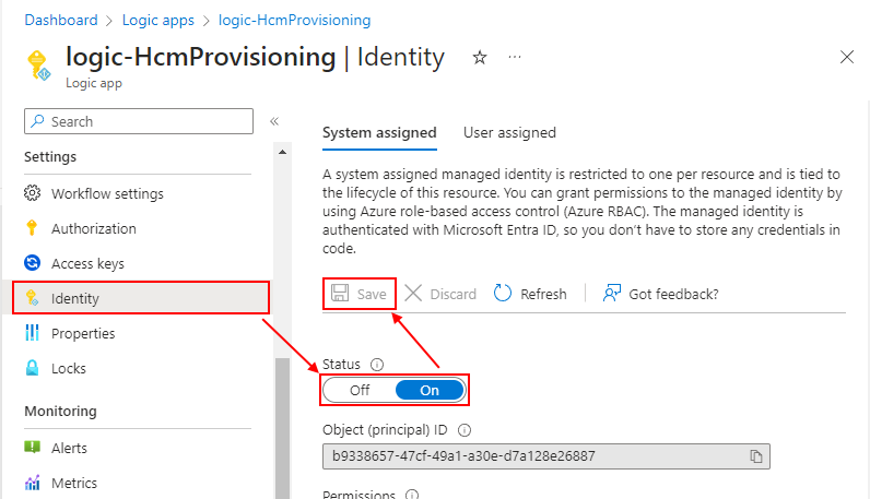 Figure 7: Enable System-assigned managed identity.