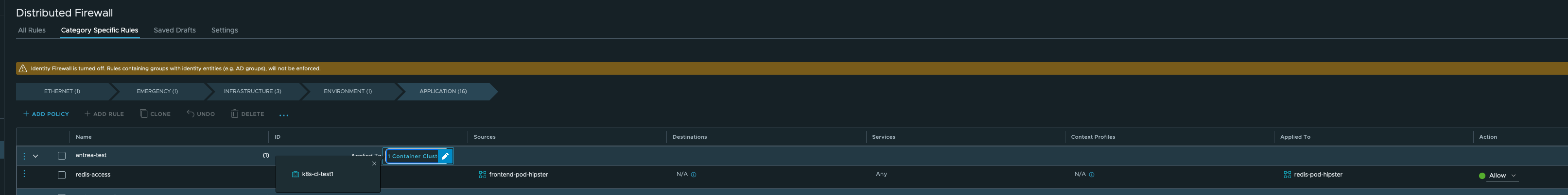 DFW Rule for K8s cluster by Antrea CNI integration