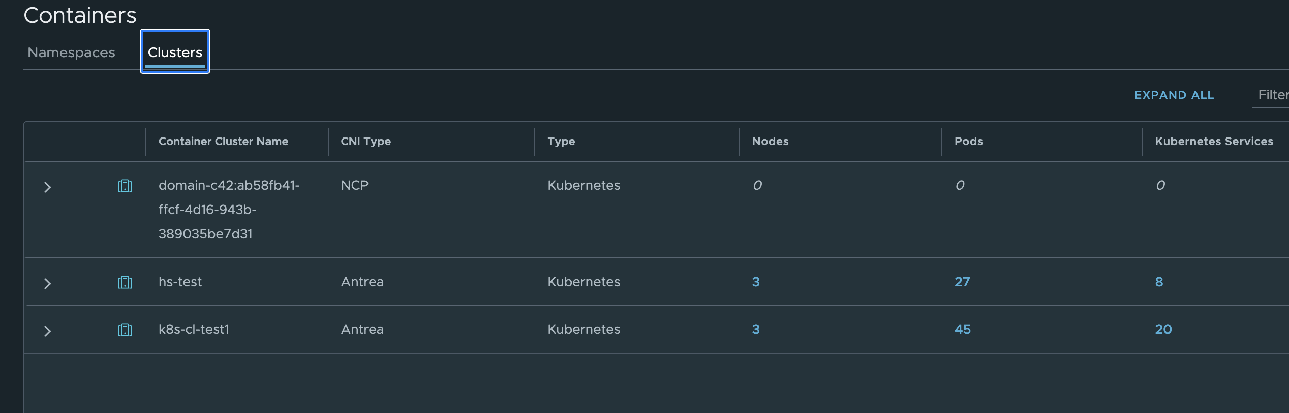 K8s cluster inventory based on Antrea and NCP