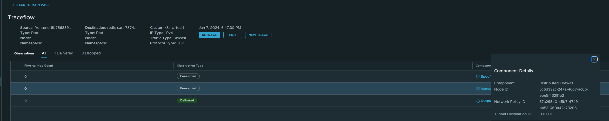 Packet flow based on NSX-T Traceflow with DFW Rule disabled