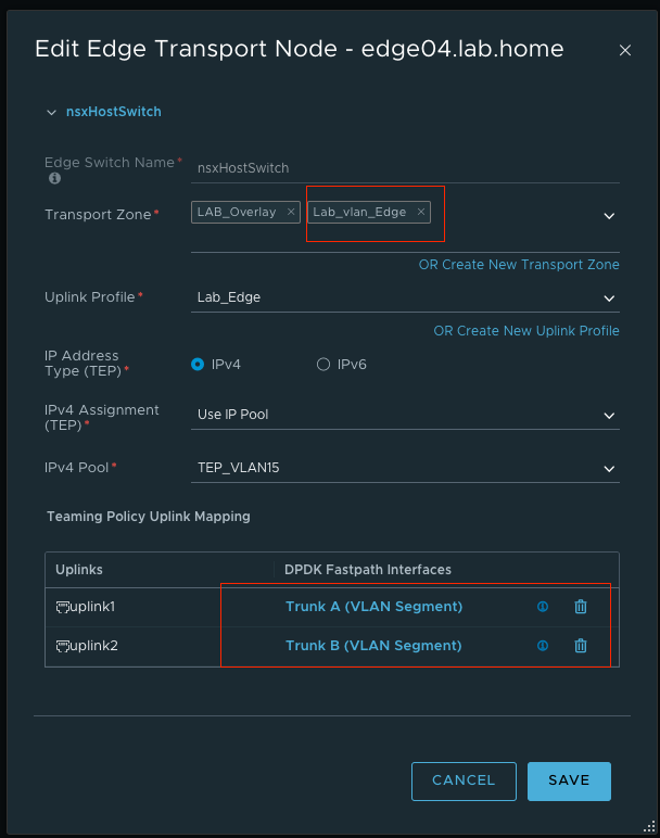 Edge Transport Node Settings