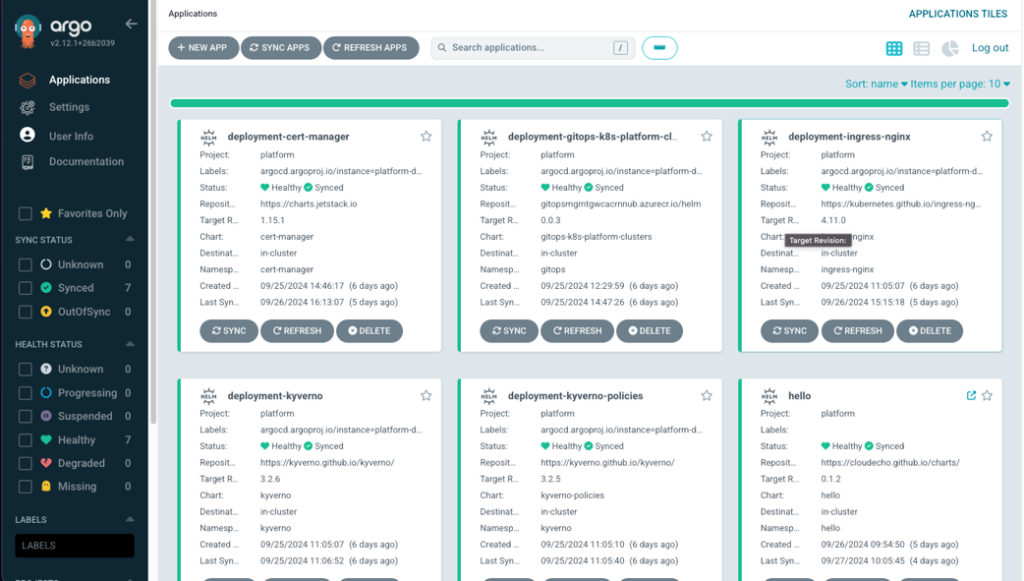 Screenshot ArgoCD Instanz 